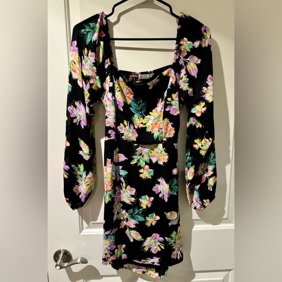 Lush Dresses & Skirts - Floral Black Dress with Long Sleeves